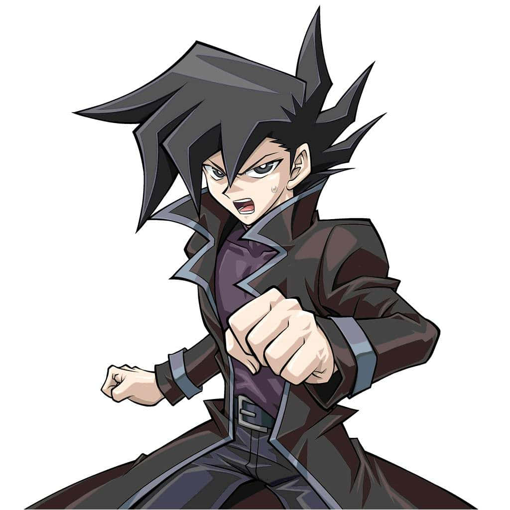 Chazz Princeton 桌布 壁紙 — 一個擁有尖刺黑髮和銳利眼神的動漫角色，以堅定的姿勢握緊拳頭。