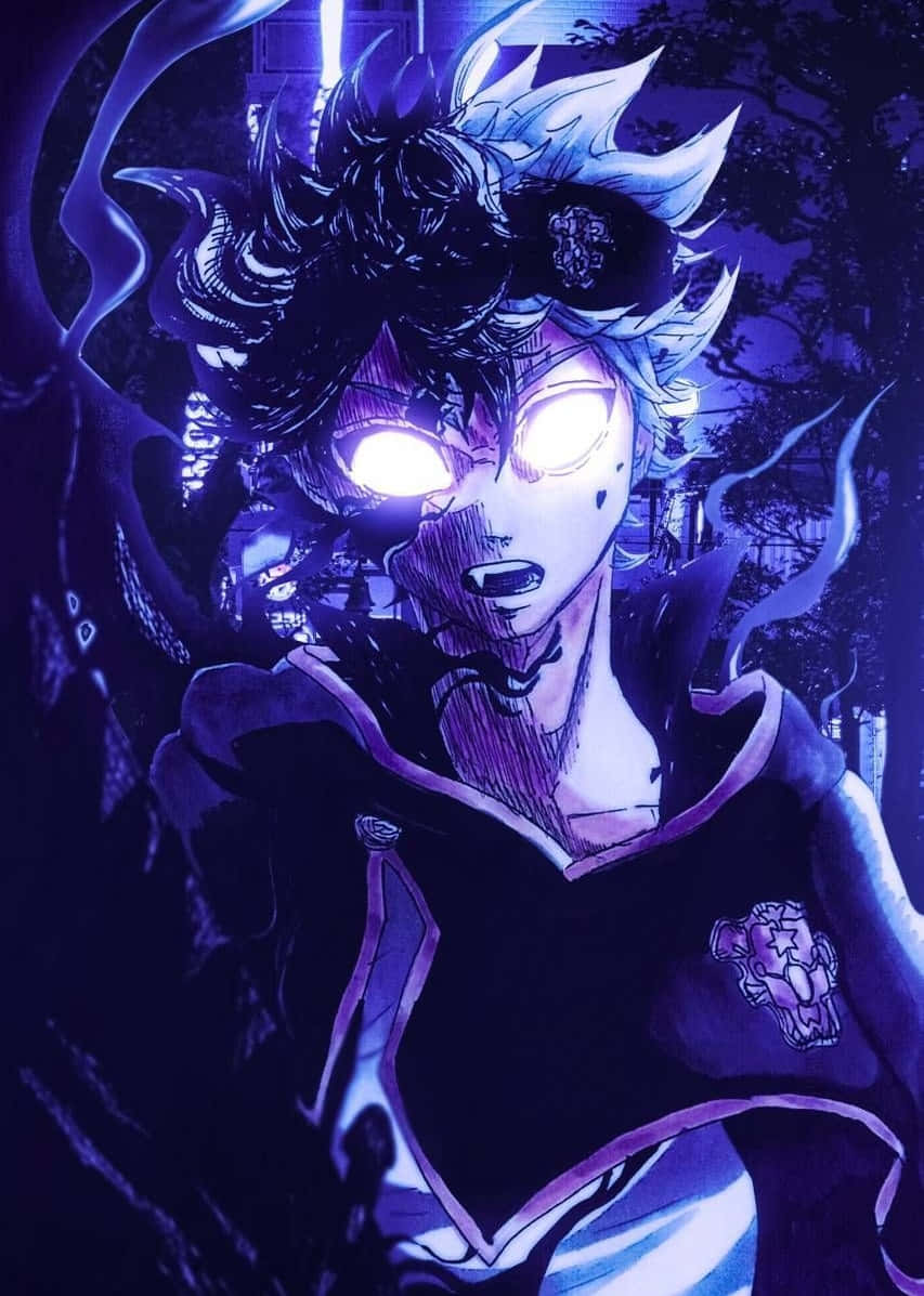 在深紫色城市環境中，擁有發光眼睛和尖刺頭髮的動漫角色。 — 動漫男孩暗黑 壁紙
