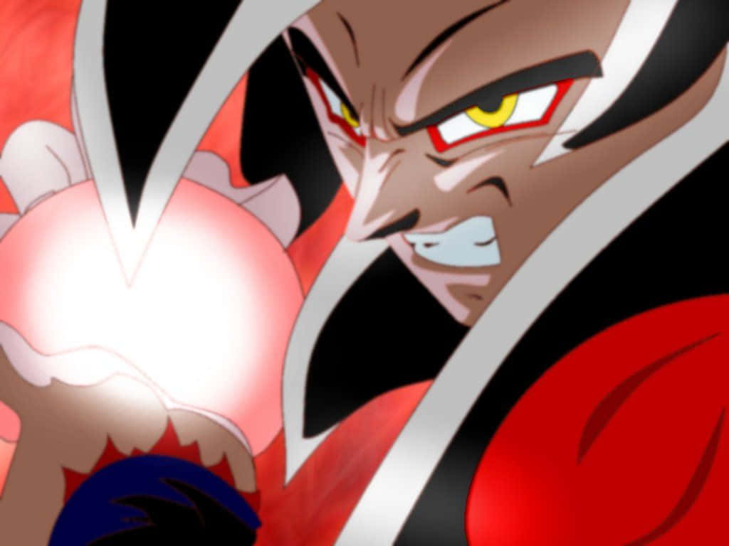 Goku Ssj4 桌布 壁紙 — 一個擁有紅色眼睛和黑白頭髮的動漫角色，在激烈的特寫中引導一個發光的粉紅色能量球。