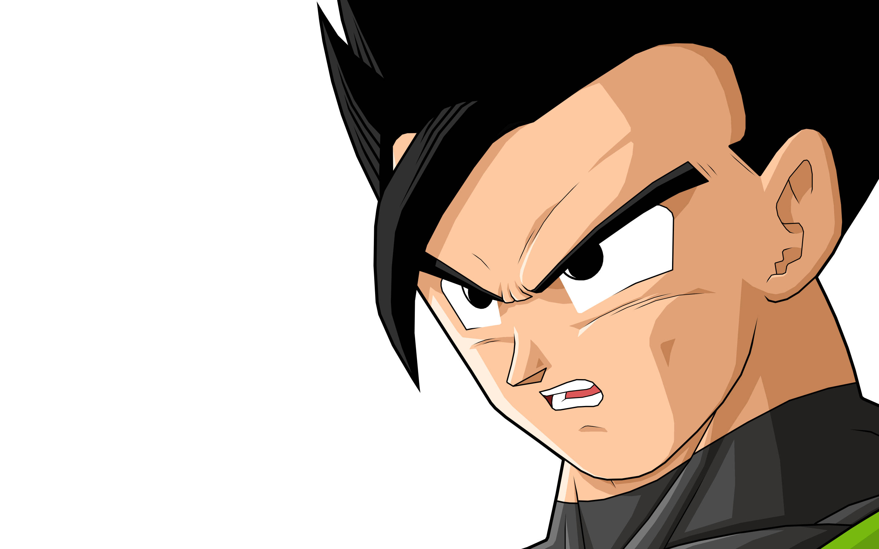Gohan 桌布 壁紙 — 一個擁有黑色尖刺頭髮和強烈目光的動漫角色，在純白色背景下兇狠地凝視。