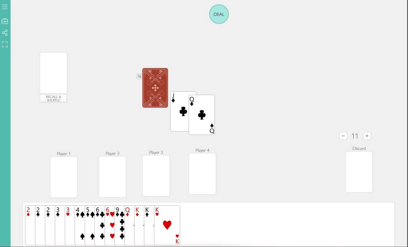 Playing Cards 桌布 壁紙 — 一個數位卡牌遊戲介面，顯示玩家手牌和中央牌堆中的面朝上卡牌。