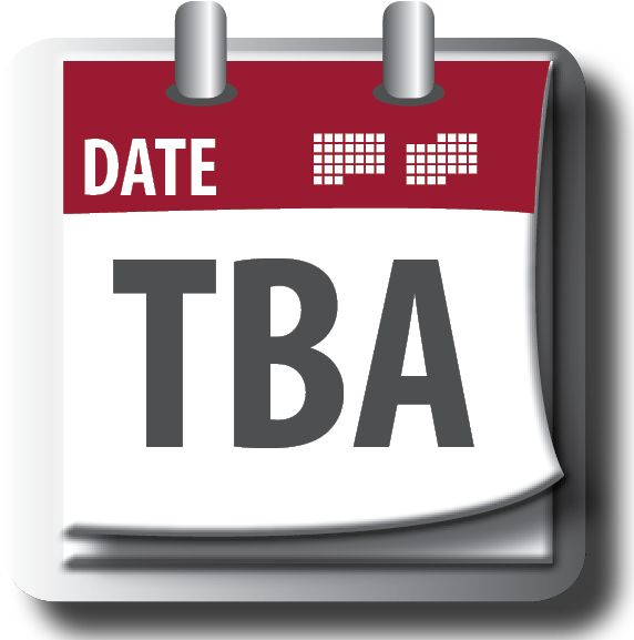 Date 桌布 壁紙 — 一個數位日曆圖示，紅色標題和白色頁面，以粗體灰色字母顯示TBA。