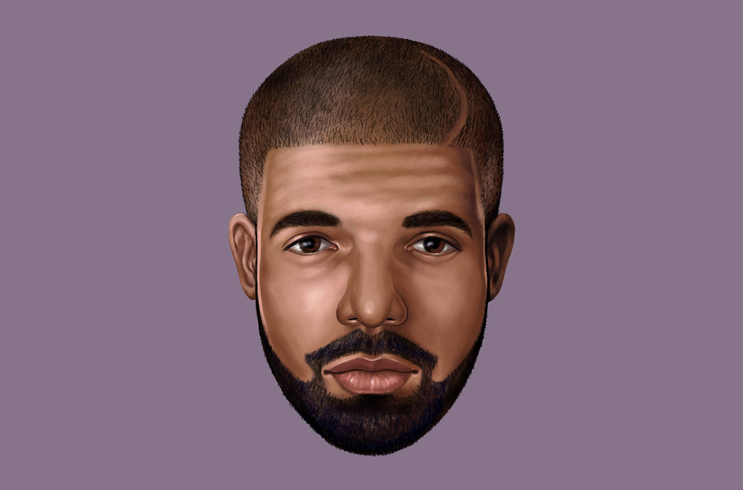 Drake 桌布 壁紙 — 一個數位渲染的肖像，描繪一位短髮平頭、留著濃密鬍鬚的男子，背景為純薰衣草色。