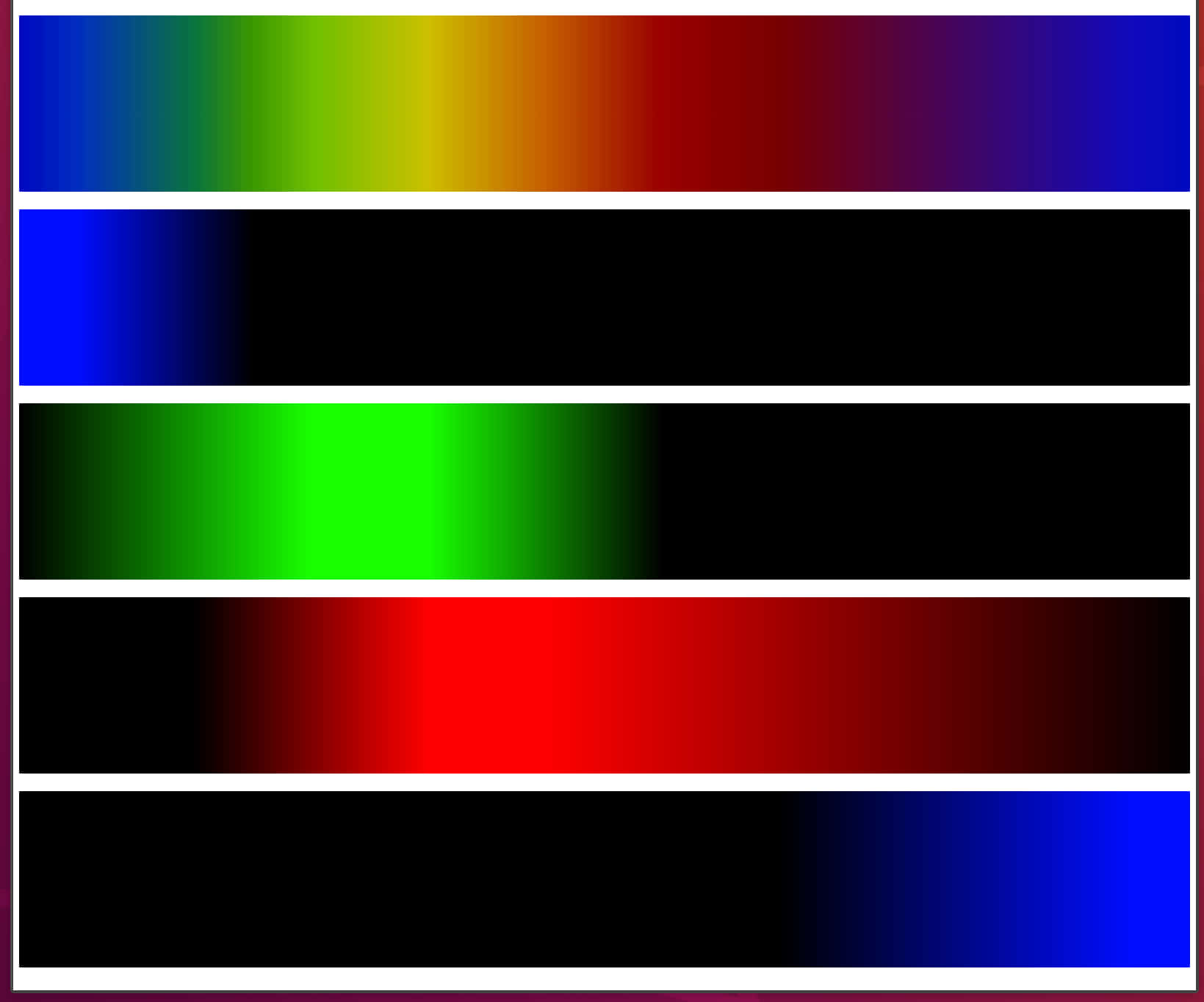 Rainbow Gradient 桌布 壁紙 — 一個數位漸變圖表，顯示橫向色帶上的鮮豔色彩過渡，並帶有黑色和藍色點綴。