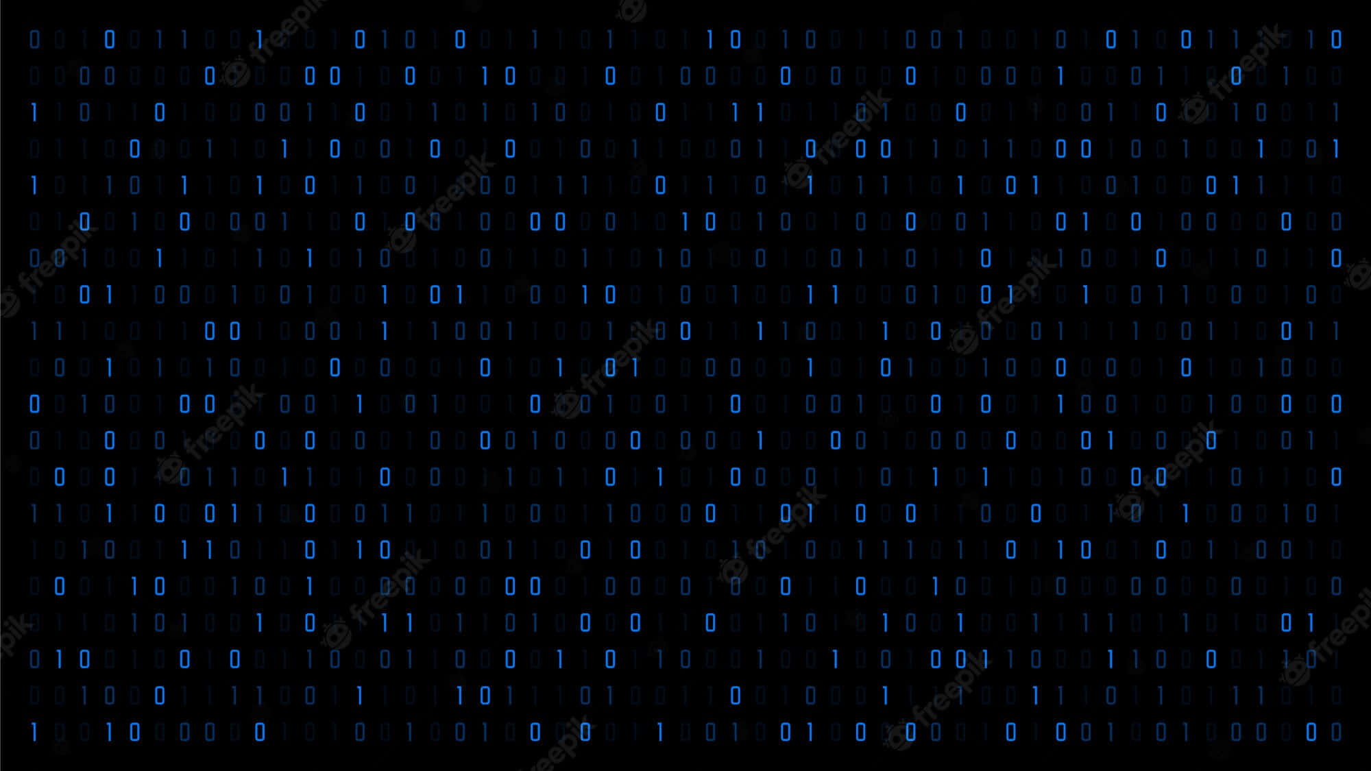 Matrix Code 桌布 壁紙 — 一個數位矩陣，發光的藍色二進制代碼在黑色背景上層疊，呈現未來科技美學。
