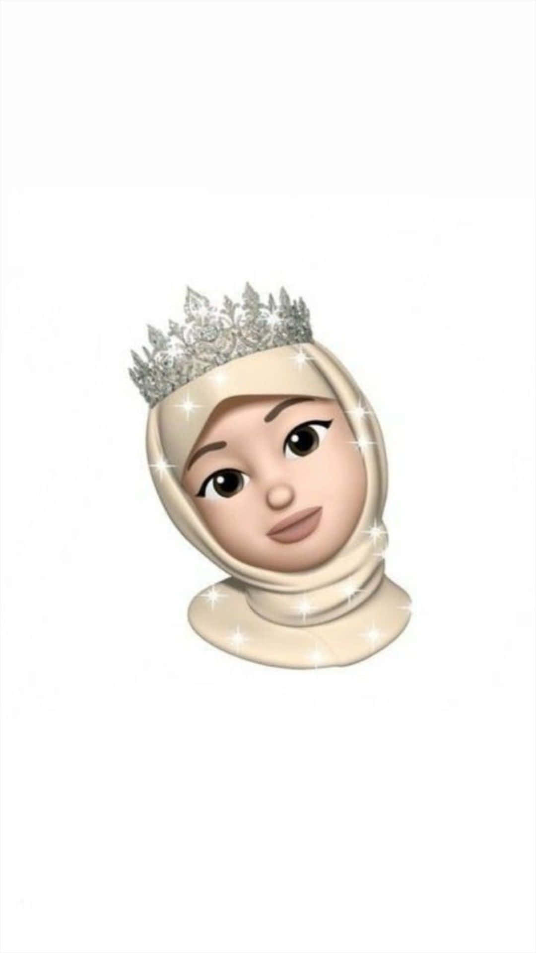Animojis 桌布 壁紙 — 一個數位表情符號，顯示一位戴著奶油色頭巾和閃亮銀色皇冠的女性，背景為純白色。
