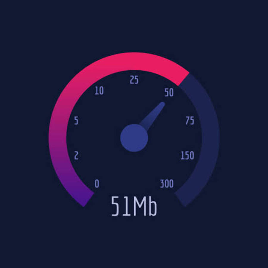 Speed 桌布 壁紙 — 一個數位速度計圖形，帶有粉紅到紫色的漸變弧線，在深藍色背景上顯示51Mb的數據傳輸速率。
