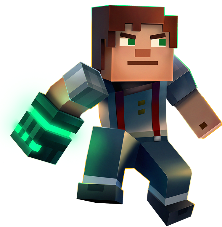Minecraft Character 桌布 壁紙 — 一個方塊風格的Minecraft角色，綠色發光拳頭，在黑色背景前準備就緒。