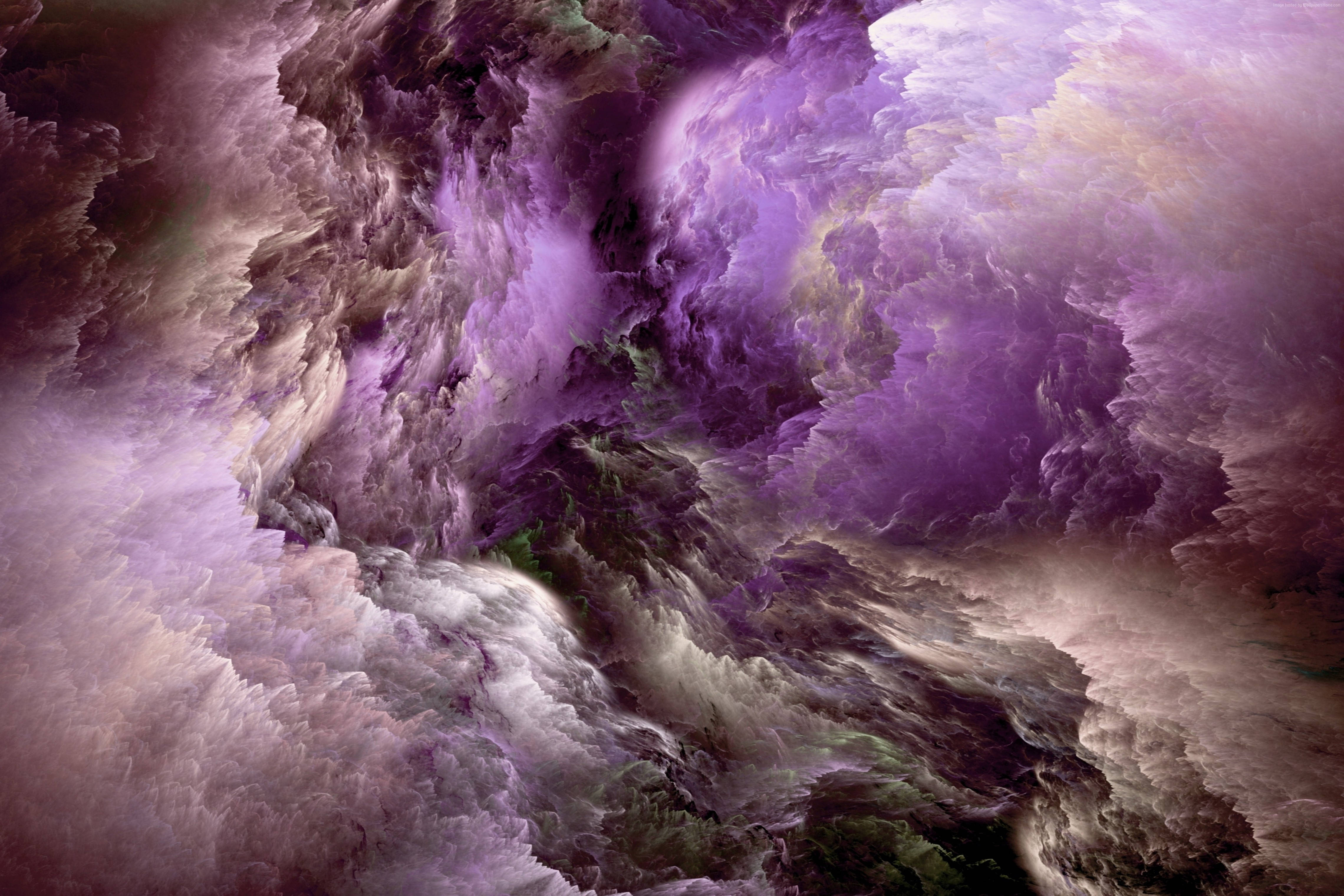 抽象 桌布 壁紙 — 一個旋轉的宇宙星雲，帶有深紫色和柔和的薰衣草色，形成一個夢幻般的天體隧道。