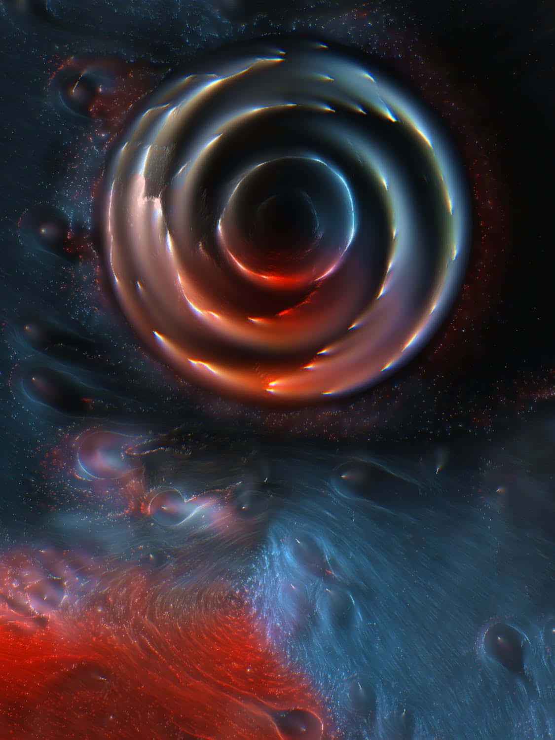 水 桌布 壁紙 — 一個旋轉的宇宙漩渦，帶有發光的紅色和藍色星雲，背景是繁星點點的黑色虛空。