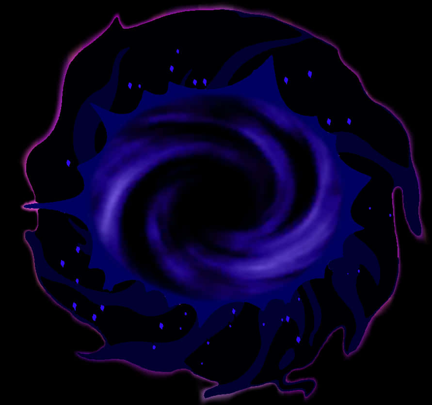 魔法動圖 桌布 壁紙 — 一個旋轉的宇宙漩渦，由深紫色和藍色能量構成，在黑色虛空中帶有發光粒子。