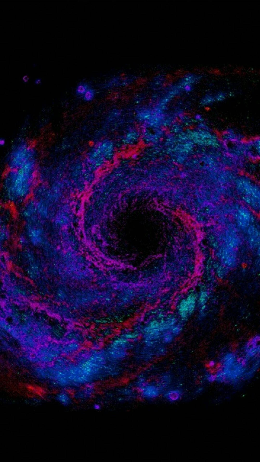 Edge 桌布 壁紙 — 一個旋轉的宇宙漩渦，由電光藍、紫和洋紅色的星雲組成，在黑色虛空中螺旋進入一個黑暗中心。