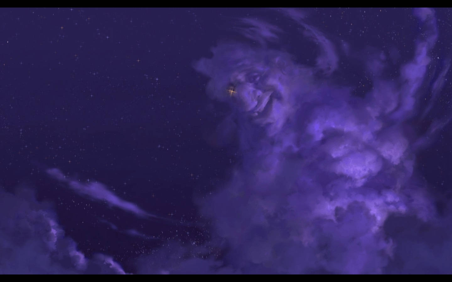 星銀島 桌布 壁紙 — 一個旋轉的紫色星雲，核心有一顆發光的星星，漂浮在繁星點點的夜空上。