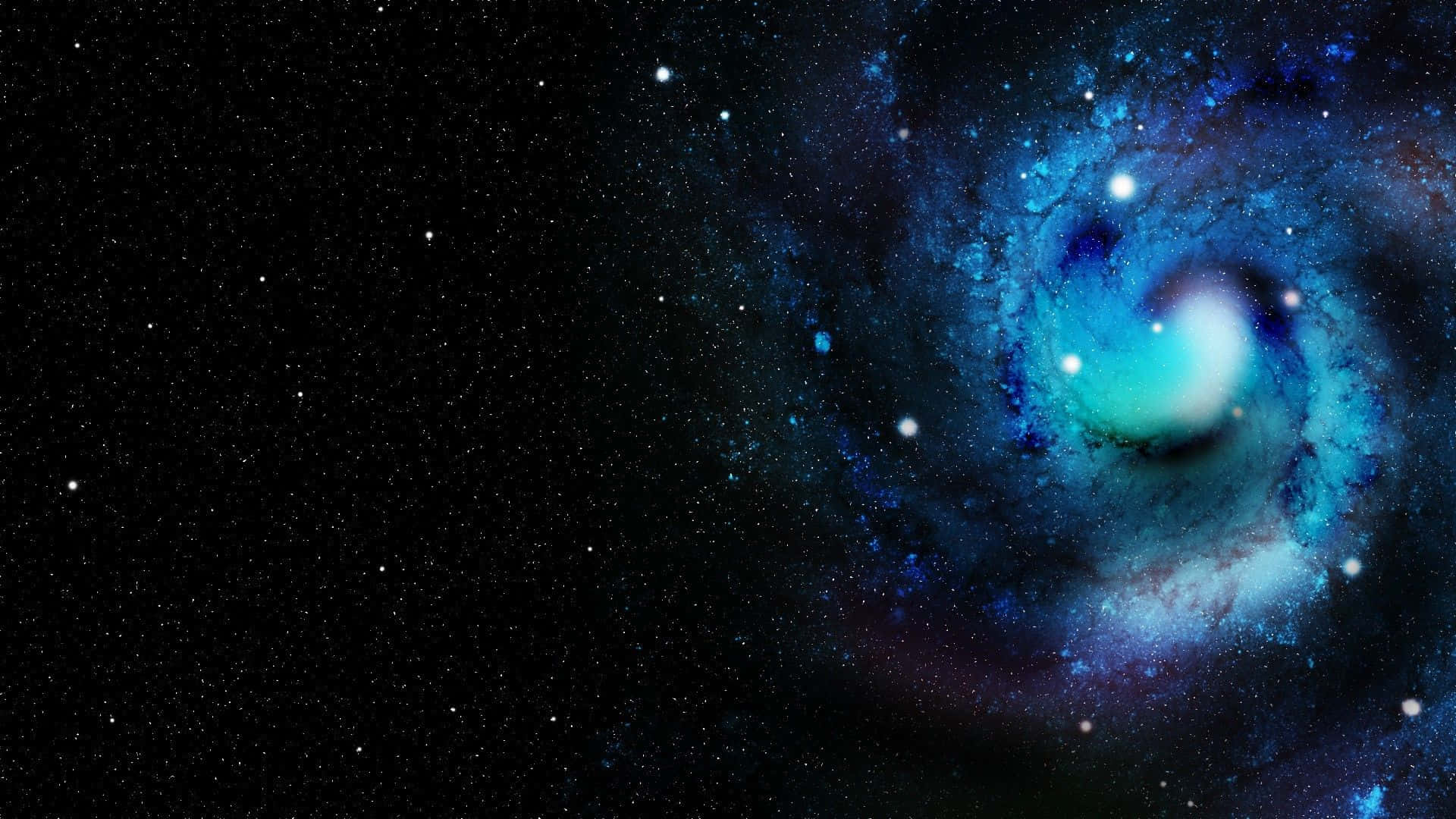 Galaxy Themed Paintings 桌布 壁紙 — 一個旋轉的藍色和藍綠色螺旋星系在深空的星場中發光。