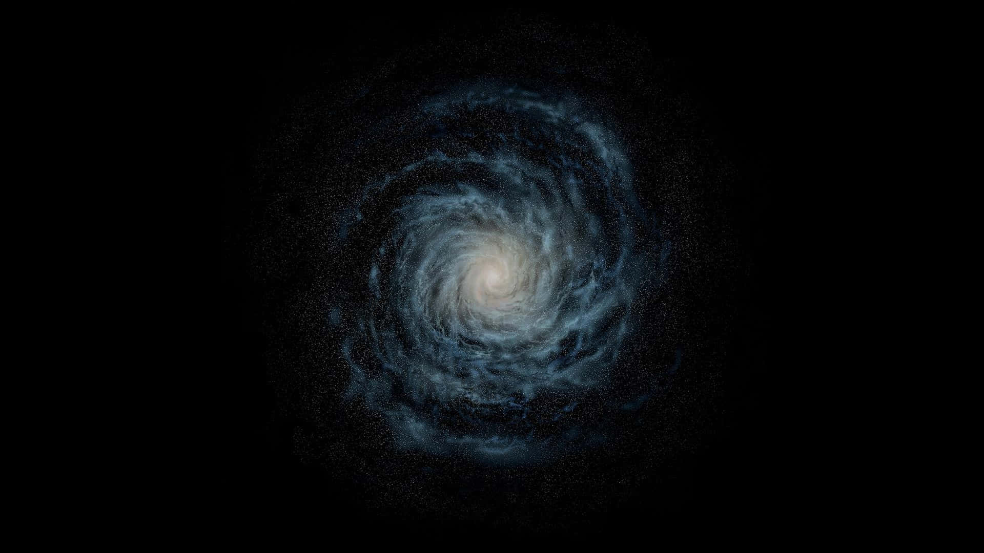 桌布 壁紙 — 一個旋轉的螺旋星系在深邃的黑色宇宙虛空中發出藍色和白色的光芒。