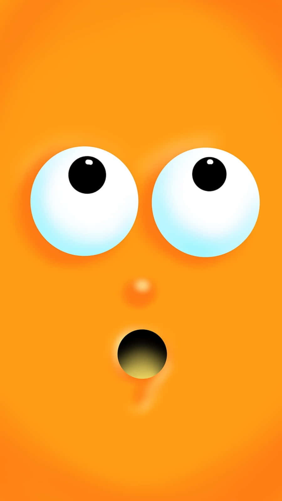 Cute Orange 桌布 壁紙 — 一個明亮的橙色卡通臉，睜大眼睛和張開嘴巴，在漸變背景上表達震驚。