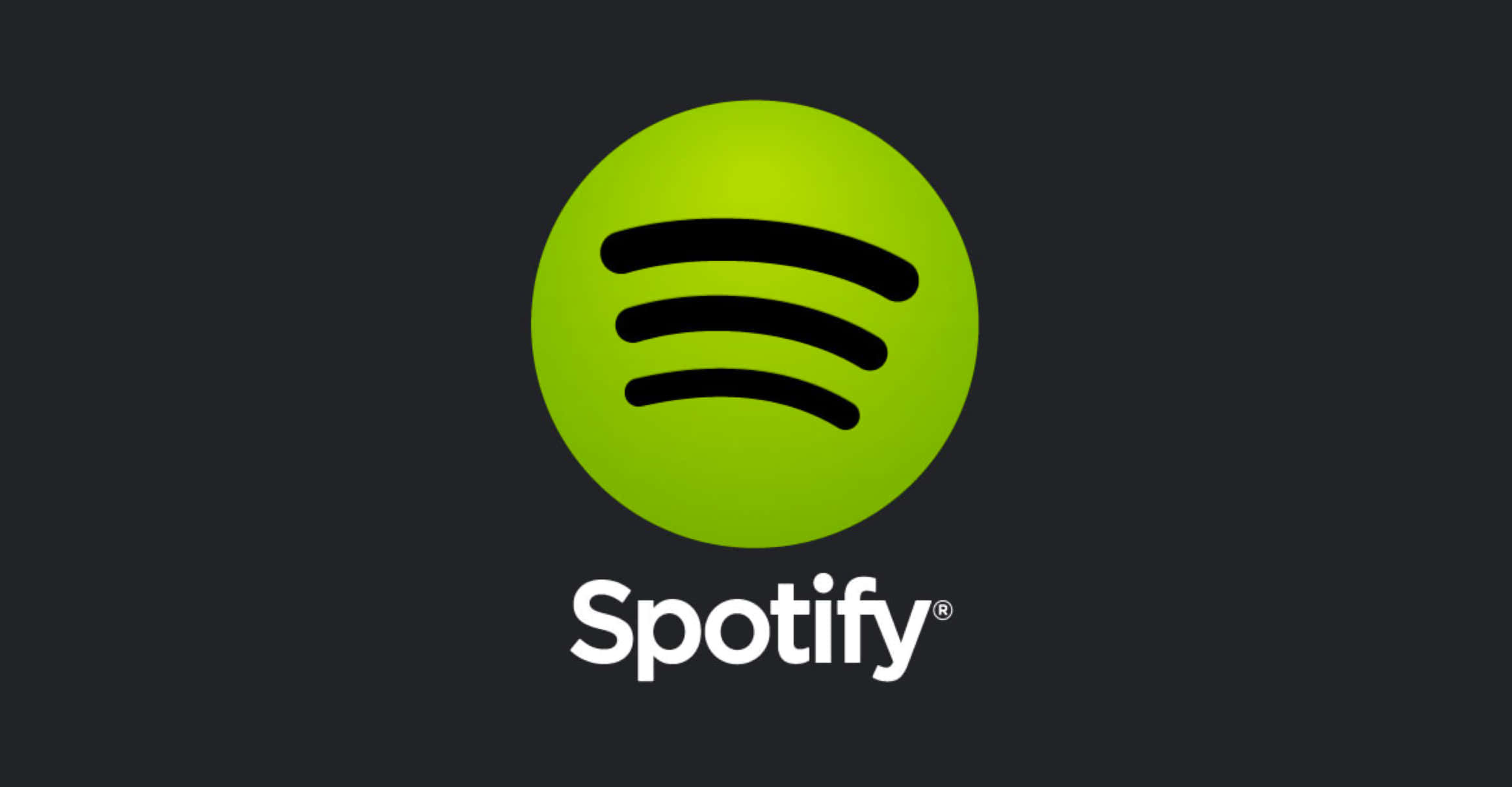 Spotify 桌布 壁紙 — 一個明亮的萊姆綠色 Spotify 標誌，帶有黑色波浪線，居中在深灰色背景上。