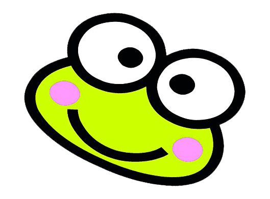 Cute Frog 桌布 壁紙 — 一個明亮的萊姆綠色卡通青蛙臉，有大圓眼睛、粉紅臉頰和簡單微笑，以粗黑線勾勒。