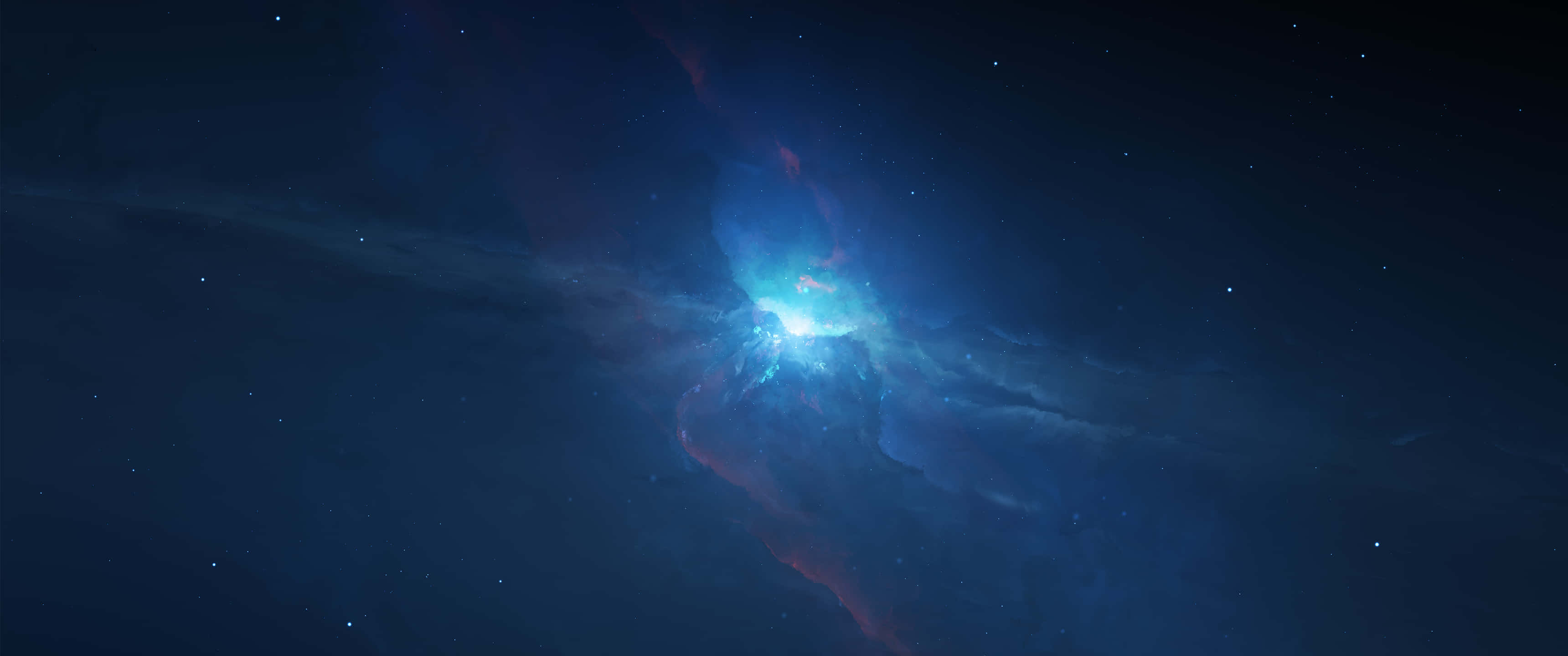 桌布 壁紙 — 一個明亮的藍色和紅色星雲在繁星點點的宇宙背景下強烈發光。