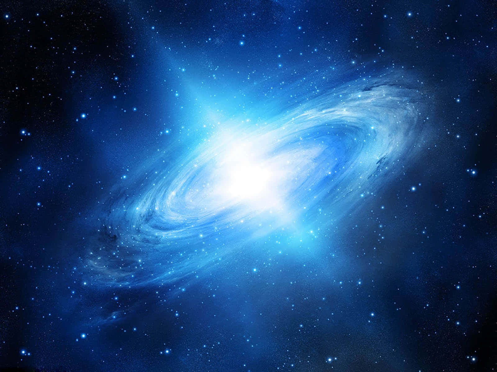 宇宙 桌布 壁紙 — 一個明亮的藍色螺旋星系在佈滿星辰的宇宙背景下散發出耀眼的光芒。