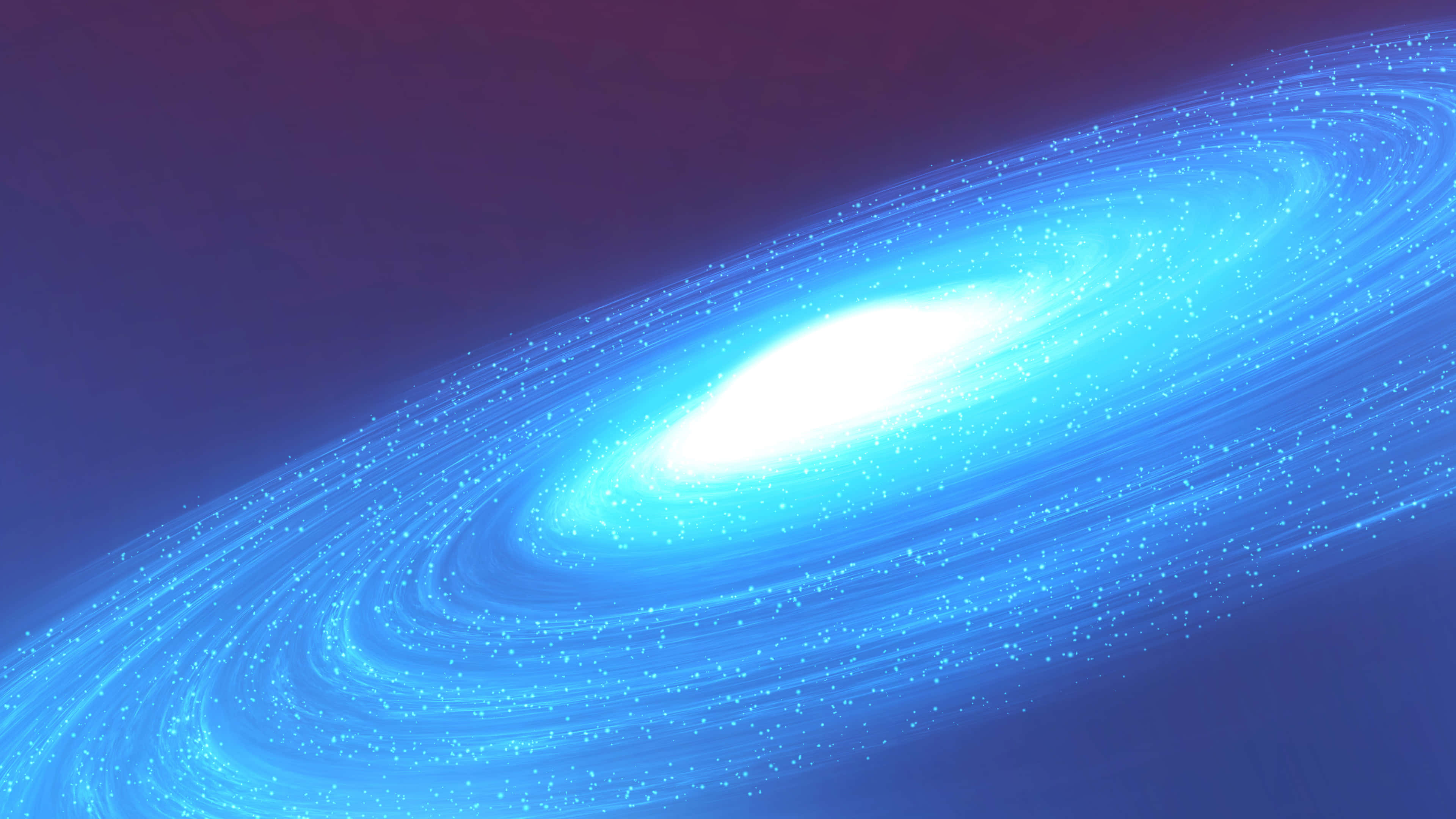 Cool Blue Galaxy 桌布 壁紙 — 一個明亮的螺旋星系在深紫色宇宙背景下旋轉，閃爍著藍色光芒的星星。