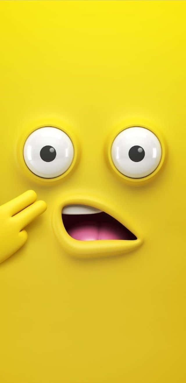 Funny Face 桌布 壁紙 — 一個明亮的黃色3D渲染表情符號，睜大眼睛和張開嘴巴，看起來很驚訝，同時把手放在臉頰上。