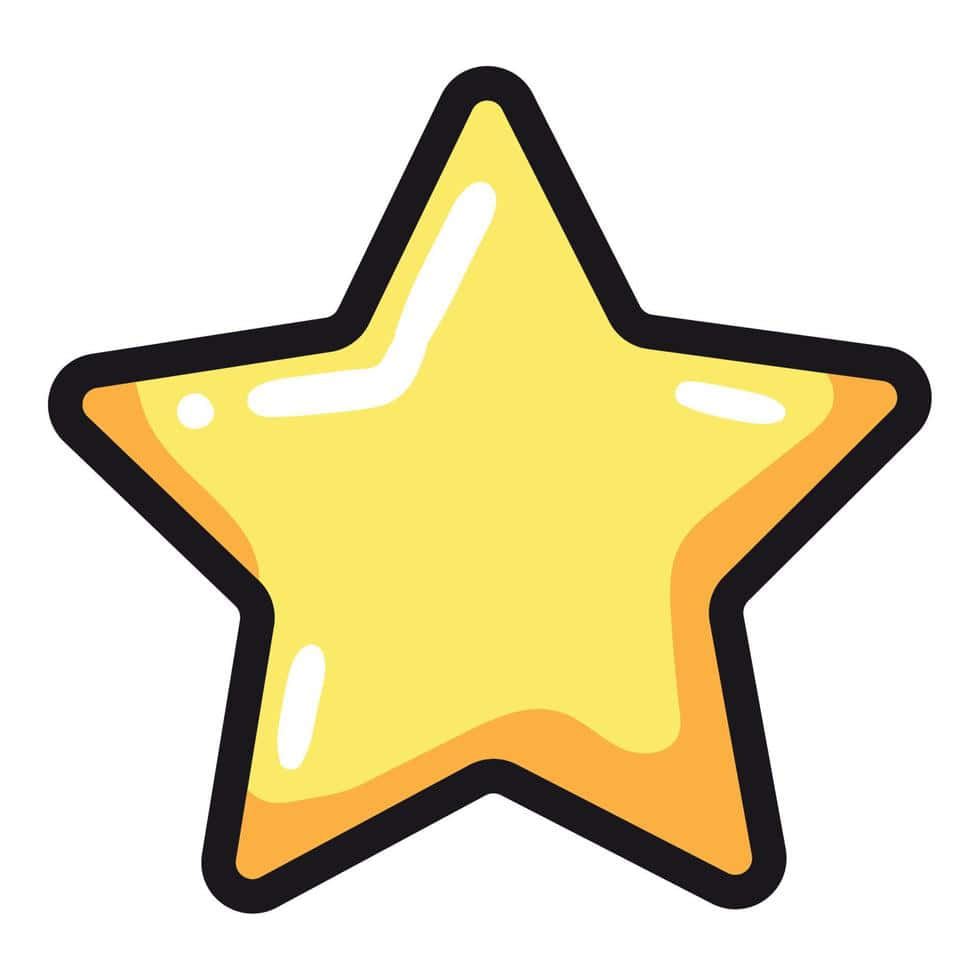 Stars 桌布 壁紙 — 一個明亮的黃色卡通星星，帶有粗黑色輪廓和光澤高光，背景為白色。