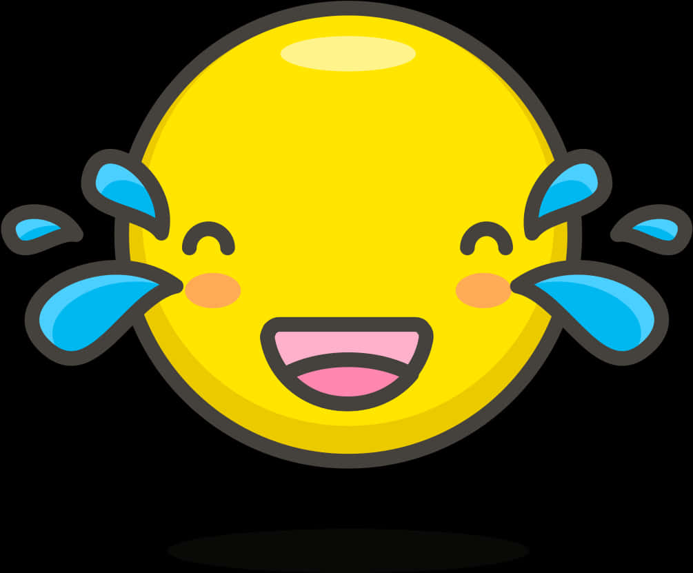 表情符號 桌布 壁紙 — 一個明亮的黃色卡通表情符號在黑色背景下快樂地大笑，藍色的淚水從它的眼睛裡流出來。