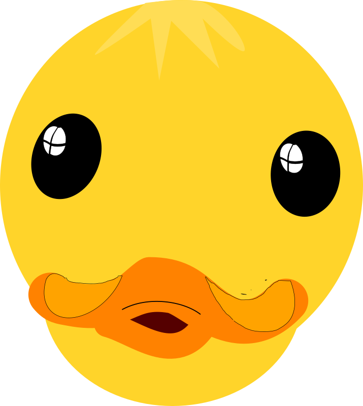 ducks 桌布 壁紙 — 一個明亮的黃色卡通鴨臉，有大黑眼睛和橙色喙，背景為黑色。