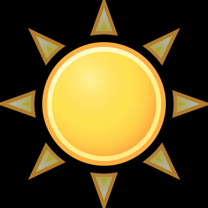 太陽 桌布 壁紙 — 一個明亮的黃色太陽，帶有金色三角形光線，在純黑色背景上發光。