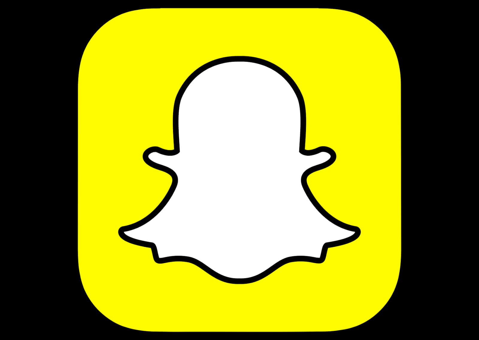 Snapchat 桌布 壁紙 — 一個明亮的黃色方形圖示，在黑色背景上有白色鬼魂輪廓。