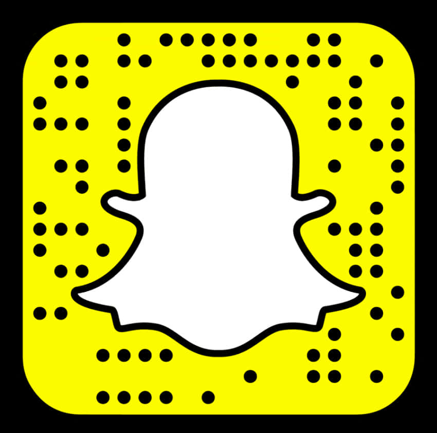 Snapchat 桌布 壁紙 — 一個明亮的黃色正方形，帶有黑色圓點和白色鬼魂輪廓，居中在黑色背景上。