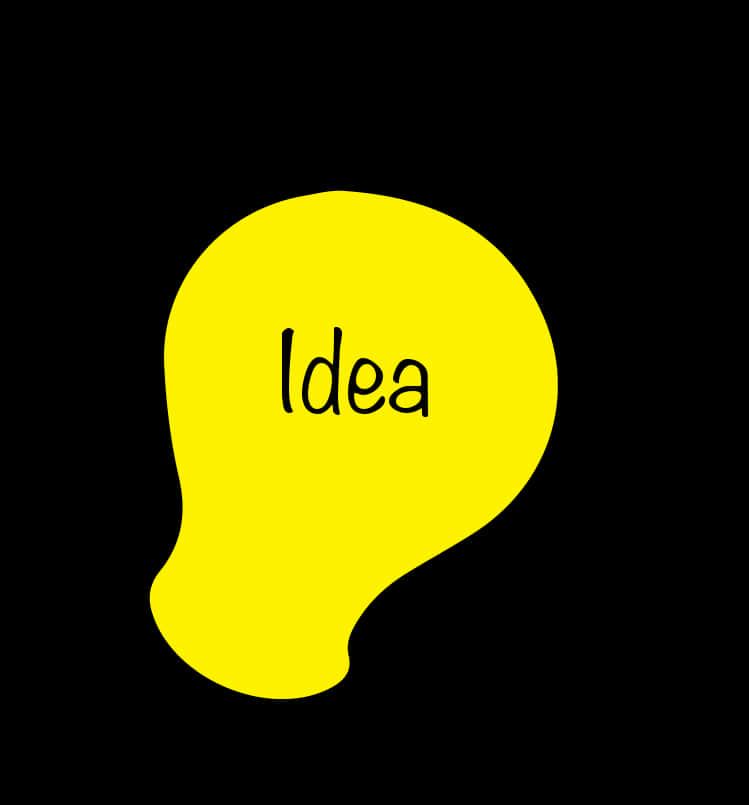Light Bulb Idea 桌布 壁紙 — 一個明亮的黃色燈泡形狀，中間有「Idea」一詞，背景為黑色。