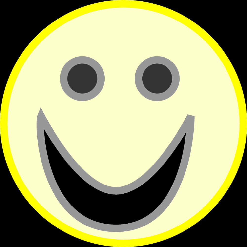 Happy Face 桌布 壁紙 — 一個明亮的黃色笑臉，帶有黑色眼睛和嘴巴，在黑色背景上。
