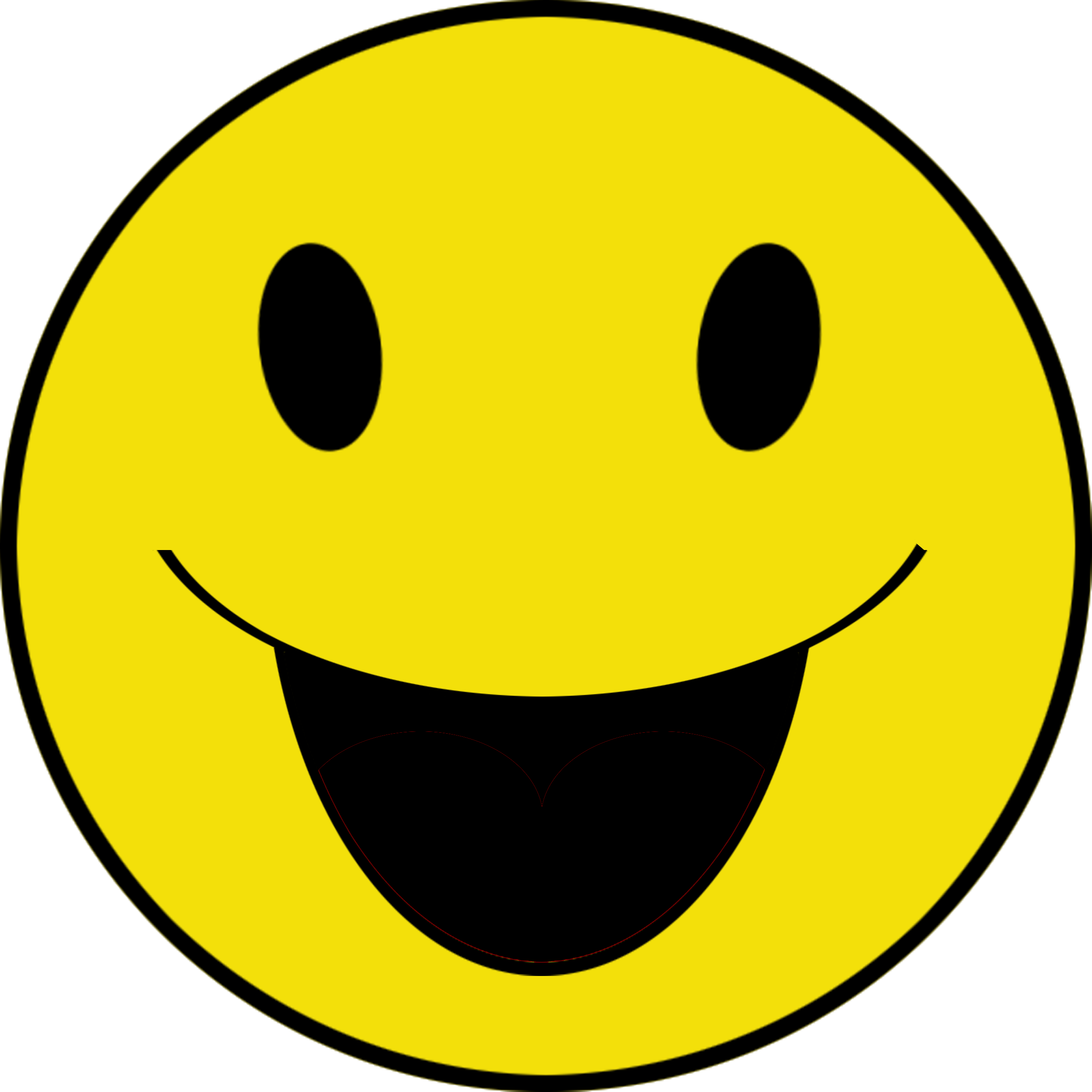 Smiley 桌布 壁紙 — 一個明亮的黃色笑臉，帶有黑色眼睛和寬闊的笑容，置於純黑背景上。