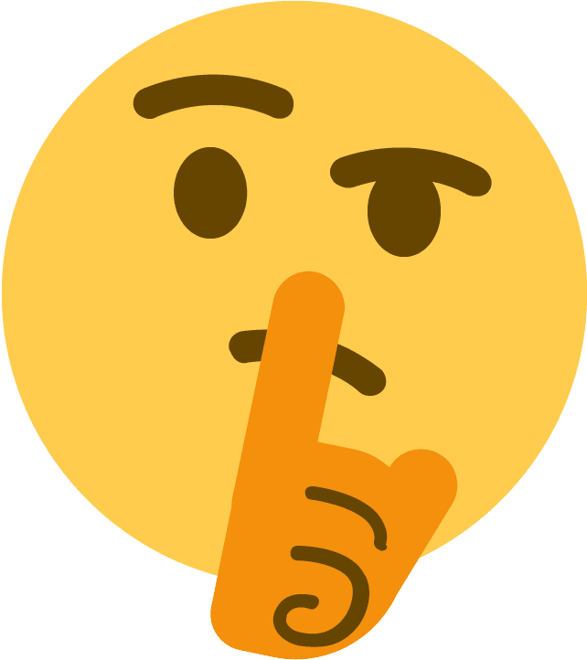 Emoji Discord 桌布 壁紙 — 一個明亮的黃色表情符號臉，一隻眼睛眨眼，手指按在嘴唇上示意安靜。