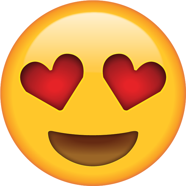 Emoticon 桌布 壁紙 — 一個明亮的黃色表情符號臉，帶有紅色心形眼睛和寬闊的笑容，散發出愛意和喜悅。
