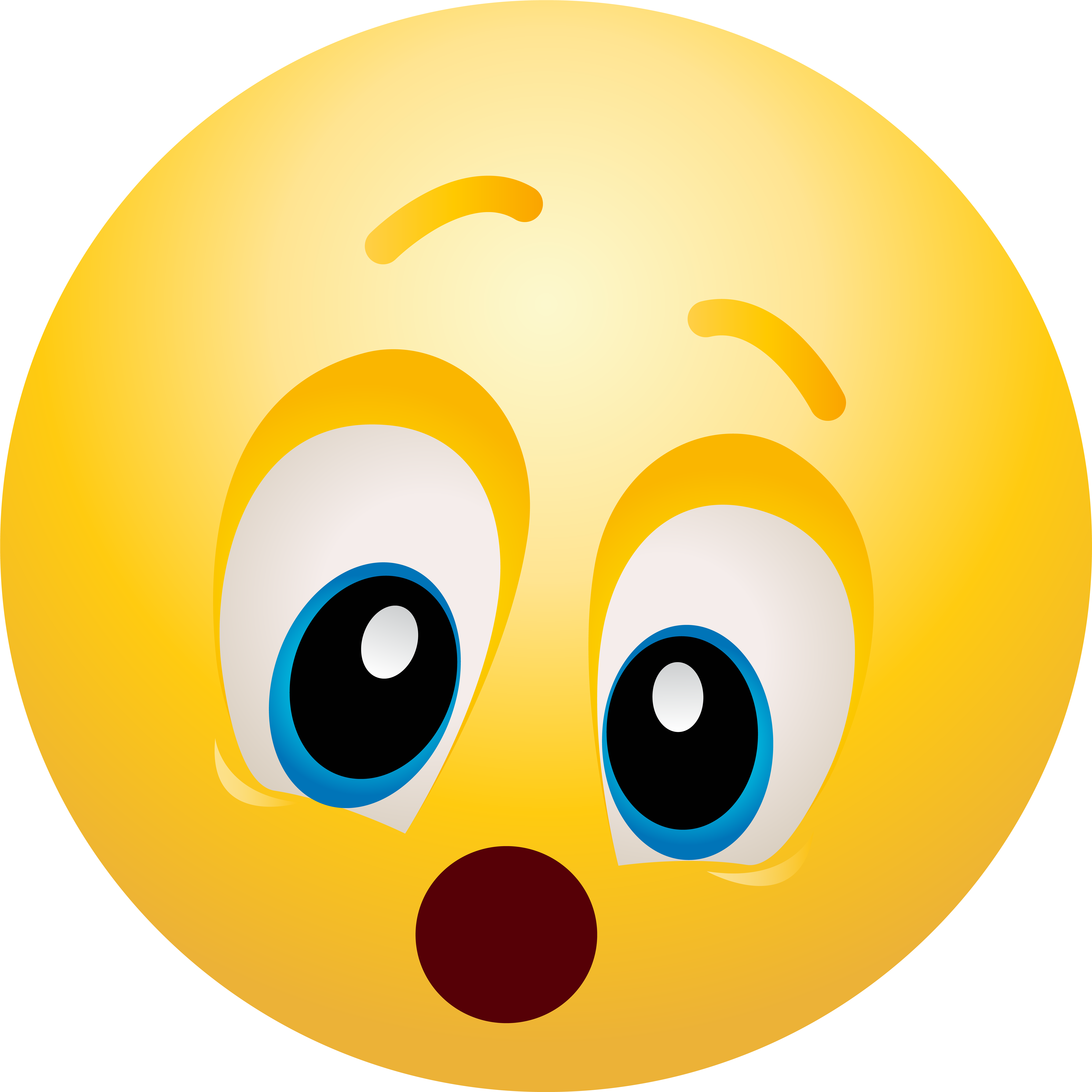 Emoticon 桌布 壁紙 — 一個明亮的黃色表情符號臉，有著寬大的藍色眼睛和圓形的紅色嘴巴，表達驚訝。
