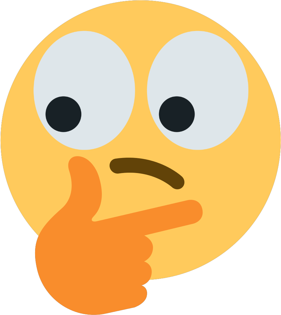 Emoji Discord 桌布 壁紙 — 一個明亮的黃色表情符號臉孔，睜大眼睛並用手指著，傳達出深思的好奇心。