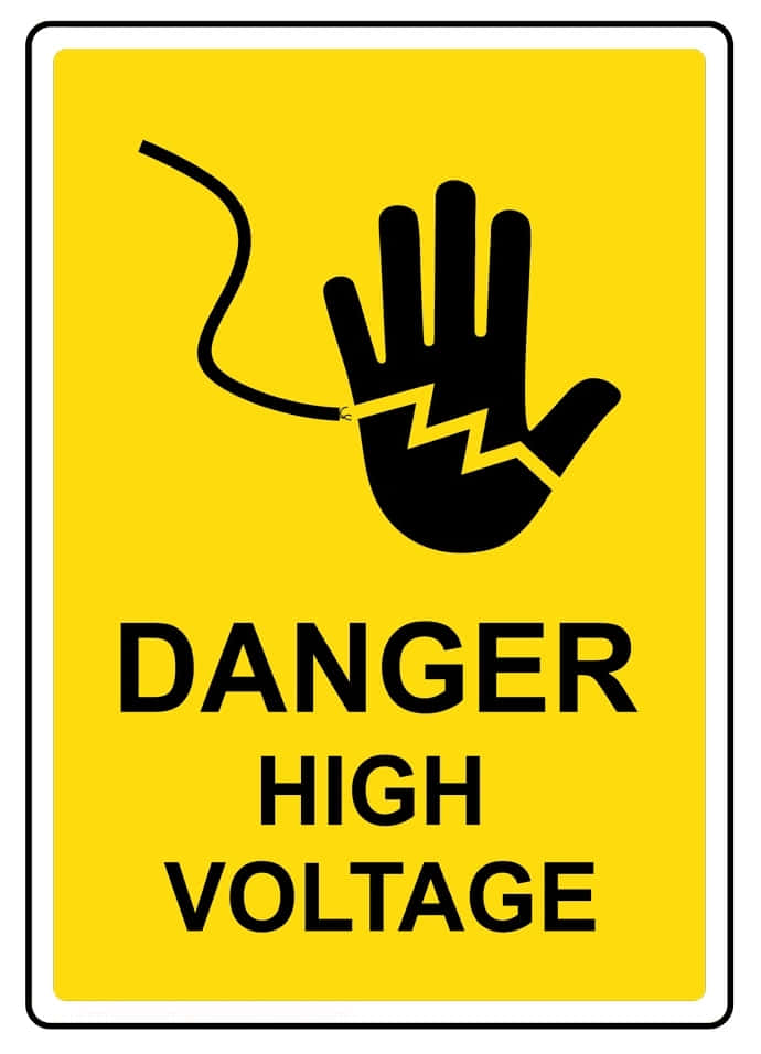 Warning Sign 桌布 壁紙 — 一個明亮的黃色警告標誌，帶有黑色手部符號和閃電，警告高電壓危險。