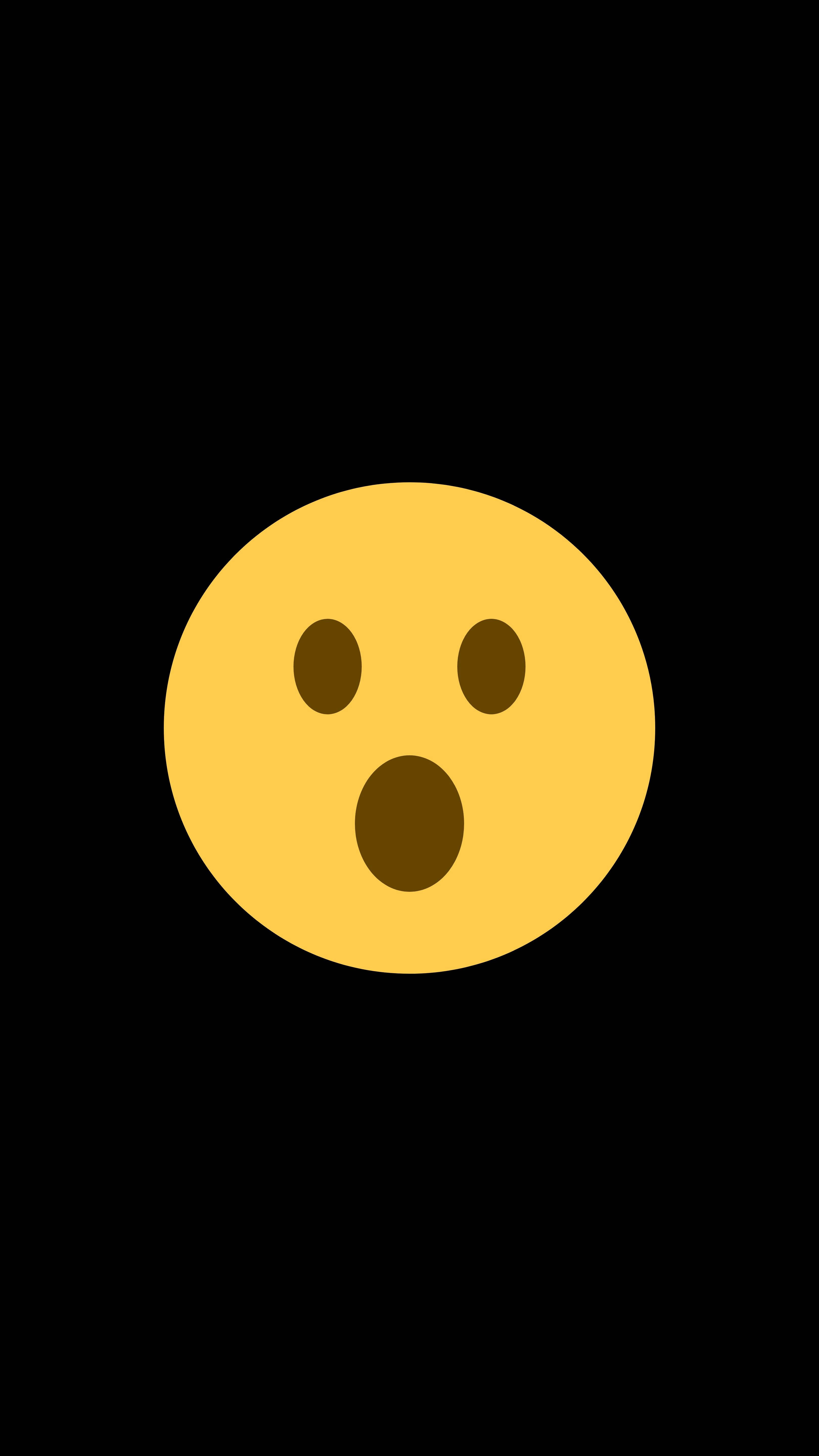 Smile 桌布 壁紙 — 一個明亮的黃色驚訝表情符號，睜大眼睛和張開嘴巴，居中在純黑色背景上。