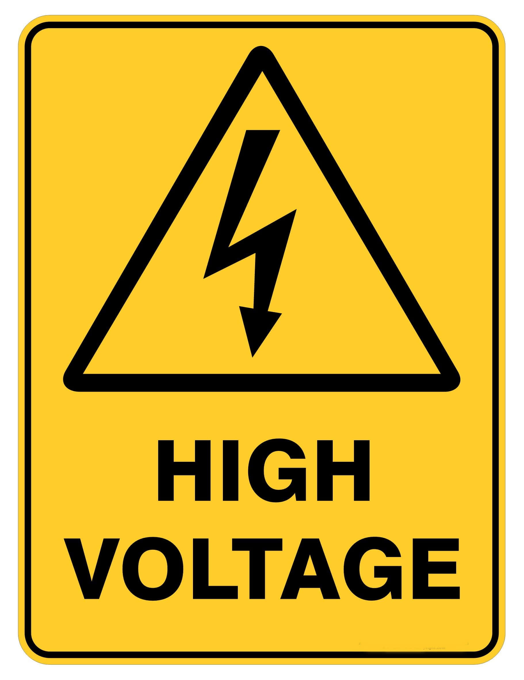 Warning Sign 桌布 壁紙 — 一個明亮的黃色高壓警告標誌，帶有黑色三角形和閃電符號。