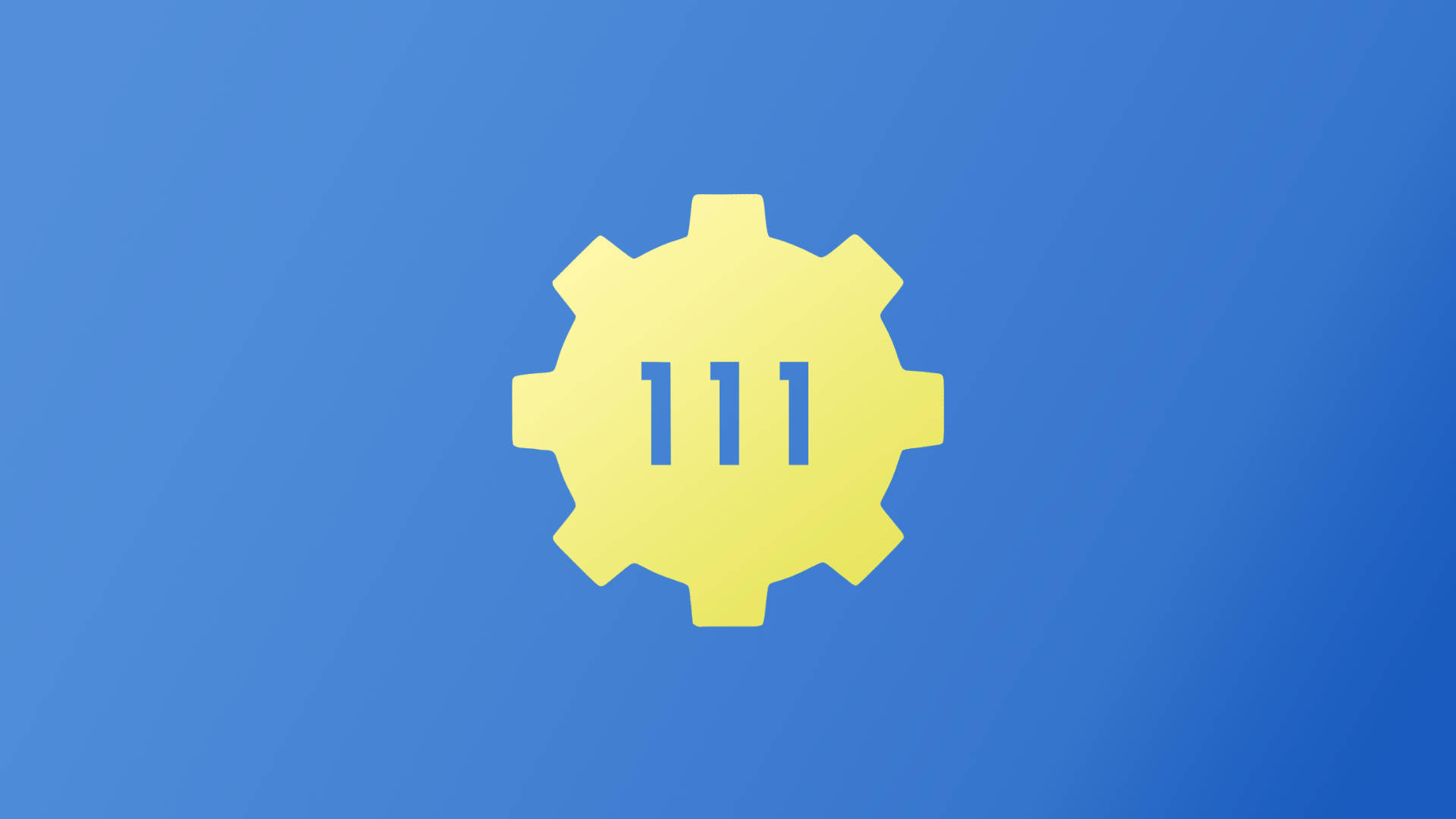 Fallout 4 桌布 壁紙 — 一個明亮的黃色齒輪圖標，數字111居中在漸變藍色背景上。