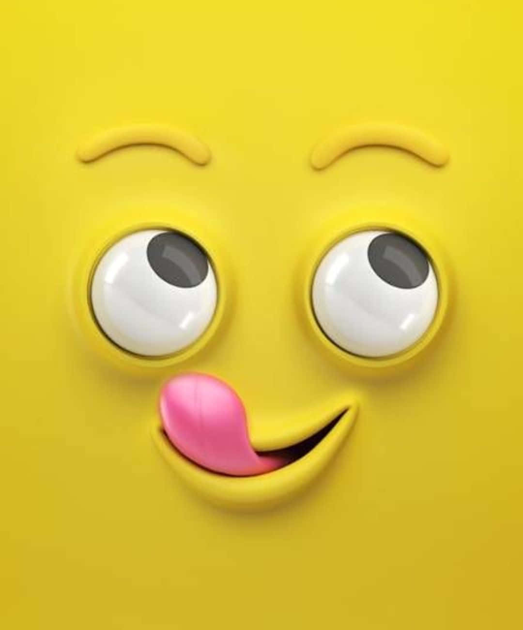 Discord 桌布 壁紙 — 一個明亮黃色的3D渲染表情符號臉，有大眼睛和一條頑皮的粉紅色舌頭伸出來。