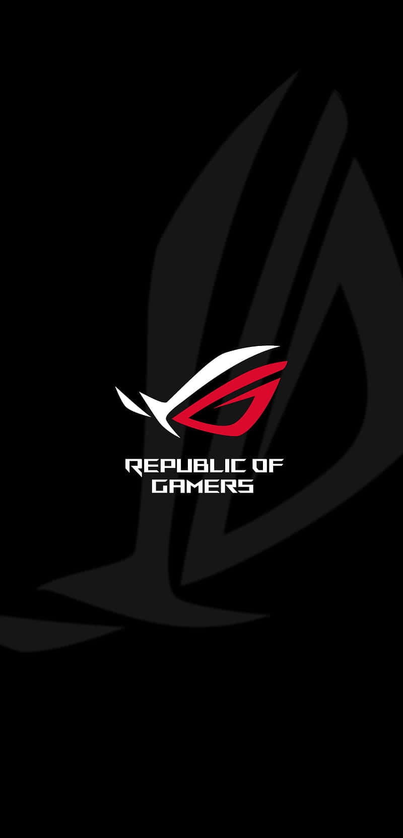 華碩 ROG 桌布 壁紙 — 一個時尚的 ROG 標誌，帶有紅、白、黑三色點綴，居中於深色背景上。