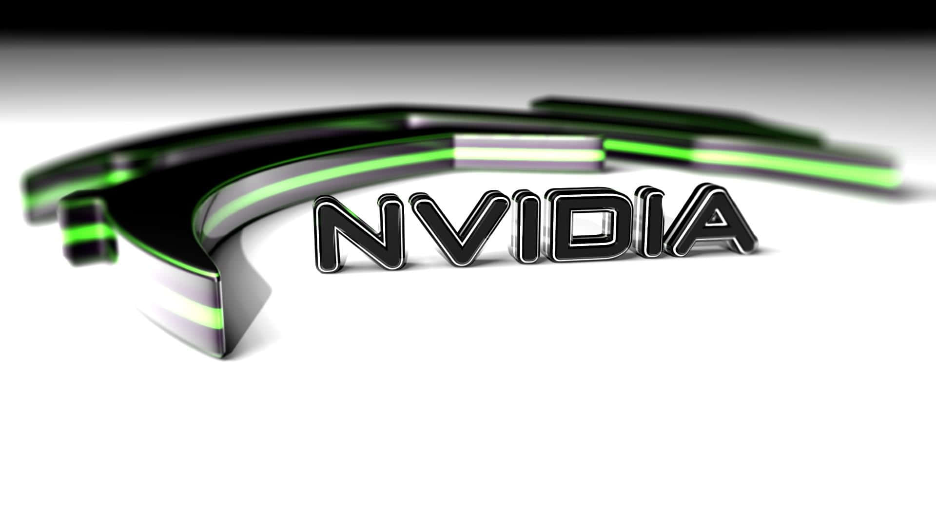 nvidia 桌布 壁紙 — 一個時尚的3D渲染NVIDIA標誌，在簡約的白色漸變背景上帶有發光的綠色點綴。