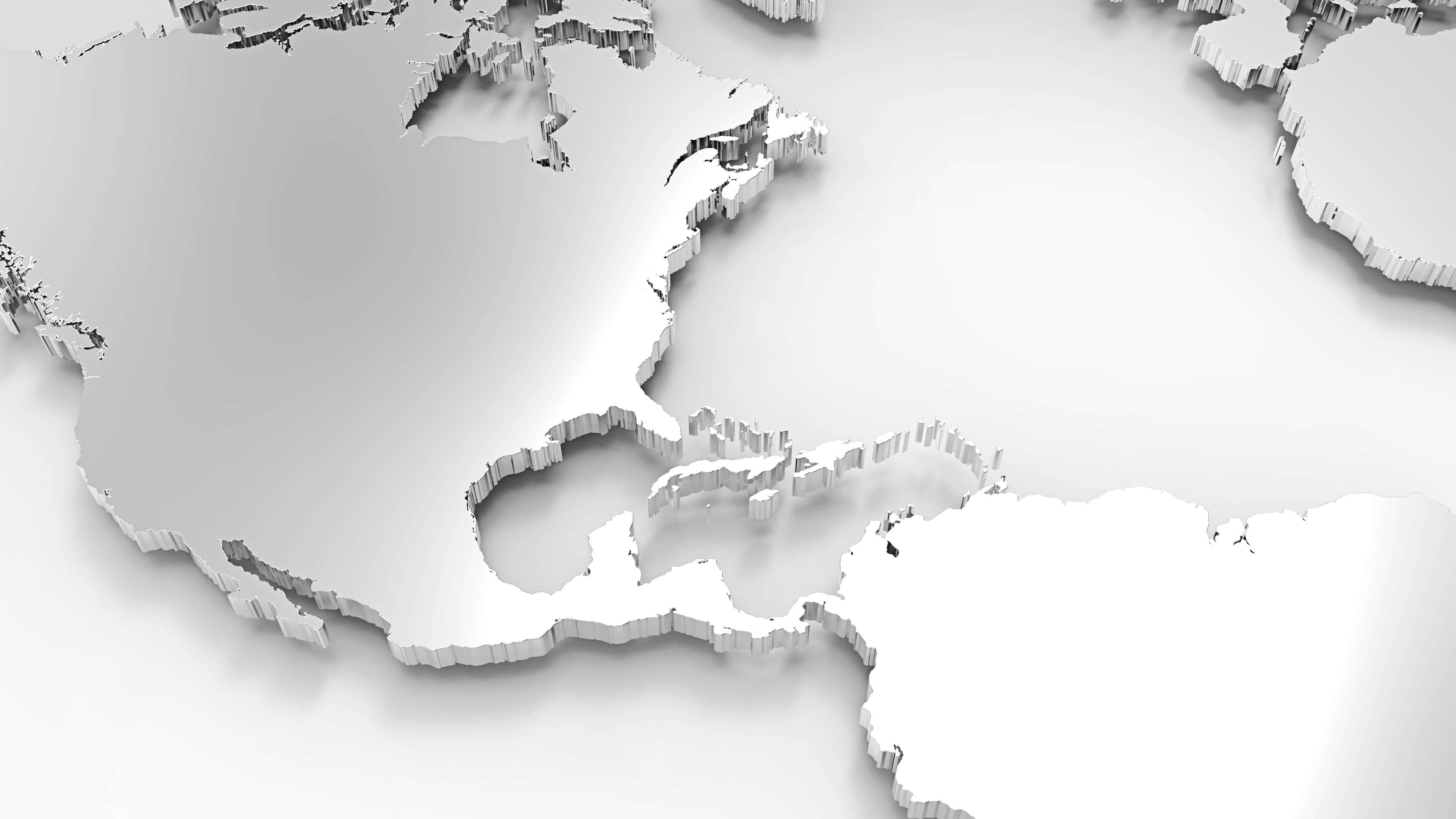 3d Map 桌布 壁紙 — 一個時尚的3D渲染白色世界地圖，邊緣銳利，陰影柔和，背景簡約。