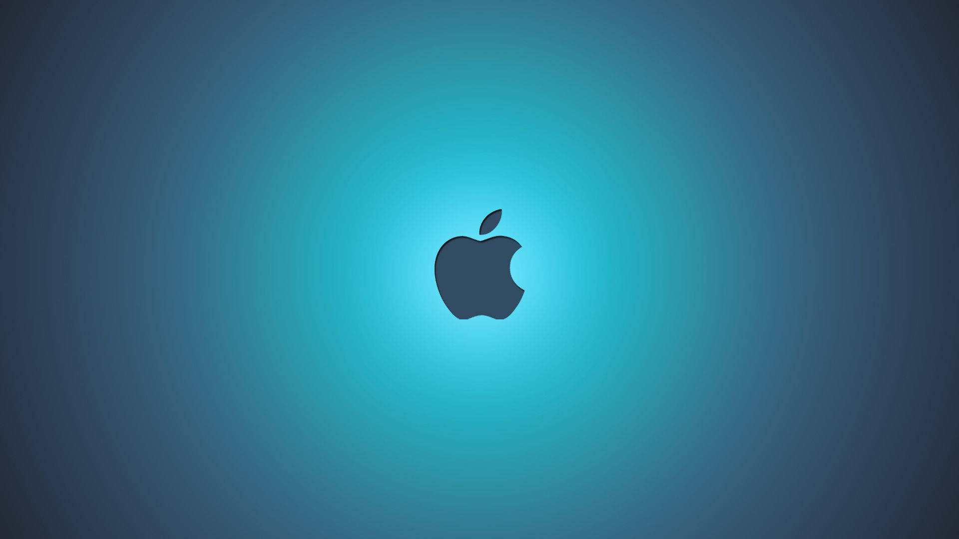 桌布 壁紙 — 一個時尚的Apple標誌，居中於帶有柔和發光效果的漸變藍色背景上。