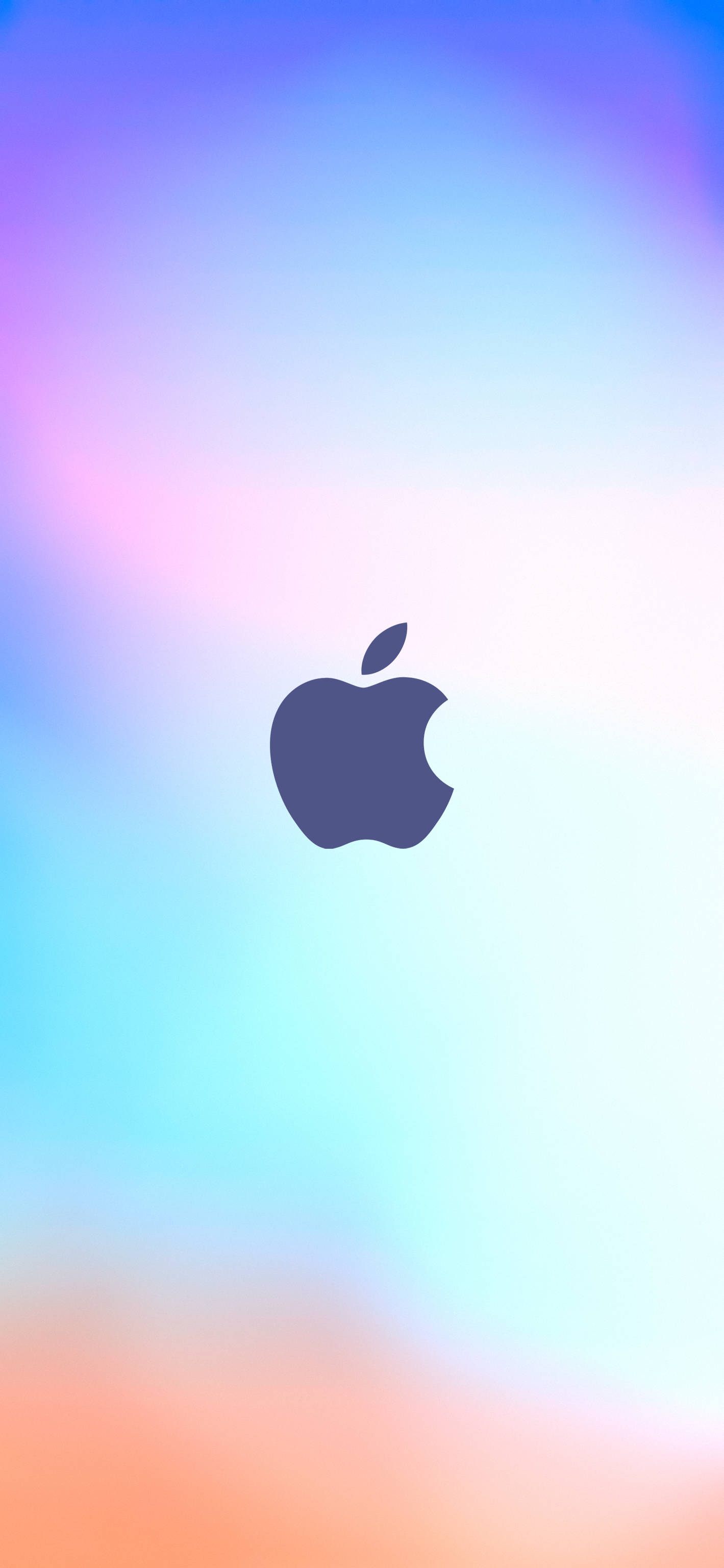 彩色動圖 桌布 壁紙 — 一個時尚的Apple標誌，置中於紫色、藍色和桃色的柔和漸變背景上。