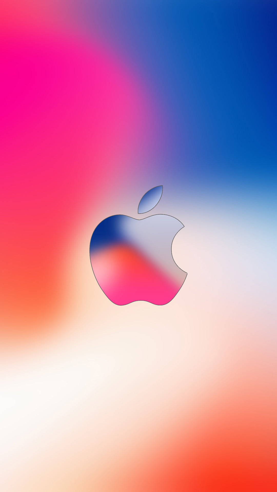 漸層 桌布 壁紙 — 一個時尚的Apple標誌，置於粉紅、藍色和白色的鮮豔漸變背景中央。